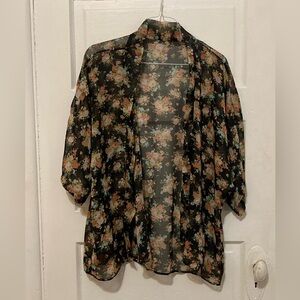 Sheer Floral Shawl Duster Jacket